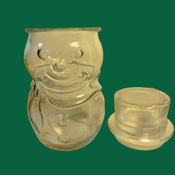 Vintage Clear Glass Snowman Cookie Jar Candy Container Lid - Picture 4 of 5